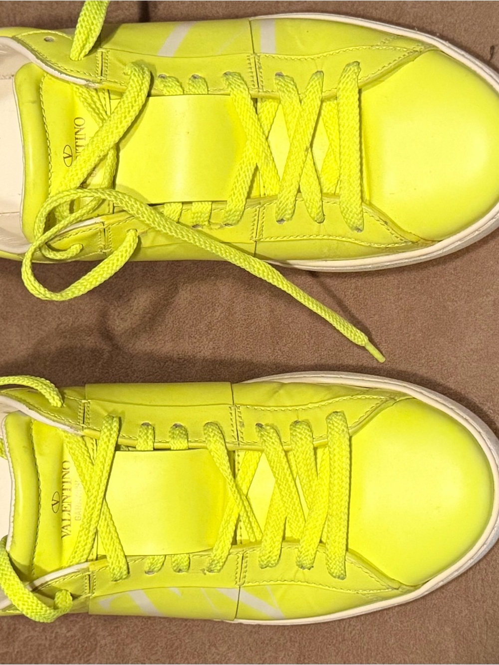 Valentino Neon Yellow Low-Top Leather Sneakers